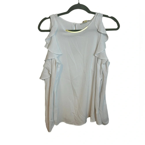 Nwt Michael Michael Kors White Ruffle Cold Shoulder Blouse - Picture 1 of 5
